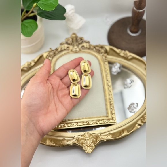 Bold Sculptural Gold Drop Earrings – Stainless Steel, PVD Real Gold Plated - Picture 11 of 12